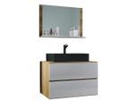 Mid.you , Weiß, Honigeiche , Glas, Keramik, Holzwerkstoff , 2 Schublade(n),2 Schublade(n) Schubladen , 81 cm , hängend, individuelle Inneneinteilung, Spiegel mit Ablage ,