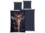 Bettwäsche HERDING "Wild Flowers Giraffe", multicolour, B/L: 135cm x 200cm, 1 Stk., 1 Stk., Renforcé, B/L: 80cm x 80cm, 2, Renforcé, Obermaterial: 100% Baumwolle, Bettwäsche, Bettwäsche, Wendebettwäsche