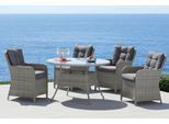 Garten-Essgruppe KONIFERA "Menorca", grau (grau, grau), Aluminium, Polyrattan, Sitzmöbel-Sets, Polyrattan, Aluminium, Tischplatte aus 5mm starkem Sicherheitsglas, Topseller
