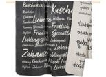 Wohndecke PAD "SNUG", grau, B:150cm L:200cm, Mischgewebe, Wohndecken, Wohndecke, Made in Europe, Wendefunktion, mit Schriftzug, 150x200 cm