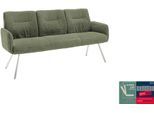 Sitzbank MCA FURNITURE "Delane", olive, edelstahlfarben, B:183cm H:92cm T:67cm, Edelstahl, Stoff, Sitzbänke, Sitzbank, Taschenfederkern, Lehnenkippfunktion, Armlehnen, beweglicher Rücken