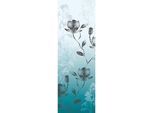 Fototapete ARCHITECTS PAPER "Mystic Blossoms Blue", blau (blau, grau), B:1m L:2,8m, Vlies, Tapeten, Floral Tapete Natur Türkis Weiß Panel 1,00m x 2,80m