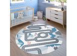 Kinderteppich PACO HOME "Bino 574", beige (creme), H:4mm Ø:200cm, Polyester, Teppiche, Kinderteppich, Kurzflor, Straßen-Spiel-Teppich, Tippis & Wald, Kinderzimmer