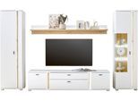 Wohnwand HOME AFFAIRE "LONG ISLAND", weiß (weiß, eiche), B:330cm H:200cm T:42cm, Holzwerkstoff, Kastenmöbel-Sets, Wohnwand, in moderner Trendfarbe,inklusive senkrechter Beleuchtung,Breite 330 cm