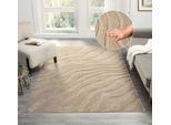 Teppich OTTO HOME "Benia, Hoch-Tief-Struktur", beige, B:200cm H:19mm L:300cm, Kunstfaser, Teppiche, Teppich, Wellen-Design, leichter Glanz, modern, Wohnzimmer, Schlafzimmer