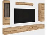 Wohnwand HOME AFFAIRE "Vera, Breite 300 cm", braun (votaneichefarben), B:300cm H:182cm T:33cm, Kastenmöbel-Sets, Wohnwand, Mit LED, Glasvitrine, grifflose Fronten