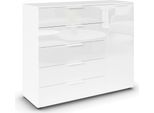 Schubkastenkommode RAUCH "Kommode Türkommode Sideboard Kombikommode FLIPP mit Glasfront", weiß (alpinweiß, glas kristallweiß), B:120cm H:100cm T:42cm, Holzwerkstoff, Sideboards, Schubkastenkommode, 1-türig mit 5 Schubladen und Soft-Close-Funktion sowie Glasfront
