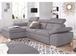 Ecksofa EXXPO - SOFA FASHION "Spring, super bequem, mit Armteil- und Kopfteilfunktion", silber, B:284cm H:81cm T:181cm, Luxus-Microfaser (100% Polyester);Struktur (100% Polyester);NaturLEDER (echtes Rindsleder) in Sitz und Rücken. Korpus in passendem Kunstleder SOFTLUX bezogen, Sofas, Ecksofa, L-Form, wahlweise mit Bettfunktion und Bettkasten