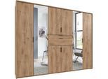 Drehtürenschrank WIMEX "Moldau Kleiderschrank mit Spiegel Schlafzimmerschrank", braun (plankeneiche nachbildung), B:270cm H:208cm T:58cm, Holzwerkstoff, Schränke, Drehtürenschrank