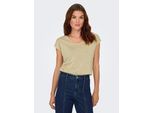 Kurzarmshirt ONLY "ONLSILVERY S/S V NECK LUREX TOP JRS NOOS", Damen, Gr. L, gold colour, Jersey, Obermaterial: 60% Polyester, 24% Viskose, 16% metallisierte Fasern, unifarben, loose fit normal, Rundhals, Shirts, Materialmix mit Glitzer, loose fit, Rundhals