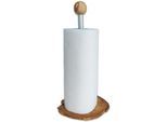 Küchenrollenhalter OLIVENHOLZ-ERLEBEN "KLASSIK mit Alustange und Olivenholz", braun, H:34cm, Aluminium, Massivholz, Küchenrollenhalter, Küchenrollenhalter, Standsicherer Fuß aus rustikaler Olivenholzscheibe, Höhe ca. 32 cm