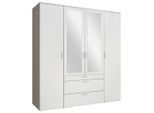 P & B Drehtürenschrank, Weiß, Glas, Holzwerkstoff, 8 Fächer, 3 Schublade(n) Schubladen, 180x195x56 cm, Schrankfront mit Spiegel, Schlafzimmer, Kleiderschränke, Drehtürenschränke