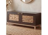 Sitzbank MCW-P54, Garderoben-Bank Schuhregal Schuhablage, MDF Melamin Wasserhyazinthefront 45x100x42cm ~ Walnuss-Optik