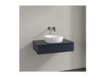 Villeroy und Boch Antao Waschtisch-Unterschrank L08150HG mit Beleuchtung, 1 Auszug, 800 x 190 x 500 mm, Front mit Struktur, Midnight Blue Matt Lacquer / Midnight Blue Matt Lacquer
