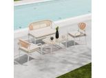 Ambia Garden Gartenset, Creme, Klar, Natur, Weiß, Metall, Kunststoff, Glas, Textil, 4-teilig, Füllung: Schaumstoff, Gartenmöbel, Gartenmöbel-Sets