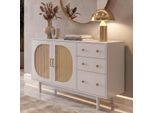 Sideboard MCW-P52, Schrank Kommode Highboard, Schubladen Staufächer, Poly-Rattan MDF Melamin 80x120x40cm ~ weiß