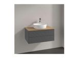 Villeroy und Boch Antao Waschtisch-Unterschrank L19151GK mit Beleuchtung, 2 Auszüge, 800 x 360 x 500 mm, Front mit Struktur, Anthracite Matt Lacquer / Honey Oak