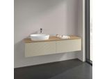 Villeroy und Boch Antao Waschtisch-Unterschrank L37151HJ mit Beleuchtung, 2 Auszüge, 1600 x 360 x 500 mm, Front mit Struktur, Silk Grey Matt Lacquer / Honey Oak