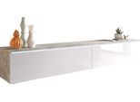 Lowboard ca. 180x30 cm mit LED Beton Optik/Weiß Hochglanz