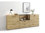 Sideboard BYLIVING "Frame", artisan eiche, B:200cm H:75,5cm T:37,5cm, Sideboards, Sideboard, moderne Kommode mit Metalleinsatz und Glasplatte, 200cm breit.