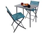 Garten-Essgruppe VCM "3 tlg. Bistroset Balkonset Gartenset Metall Sumila", blau (türkis), B:80cm T:55cm, Obermaterial: 80% Textilmaterial TEXMAT. 20% Metall MT., Sitzmöbel-Sets, Garten-Essgruppe