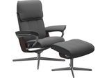 Fußhocker STRESSLESS "Admiral", grau (grau batick), B:55cm H:41cm T:39cm, Leder BATICK: BATICK ist ein leicht korrigiertes, durchgefärbtes und genarbtes Möbelleder, bei dem die meisten Unebenheiten und Spuren in der Regel entfernt wurden., Hocker, Fußhocker, mit Cross Base, Größe M & L, Holzakzent Wenge
