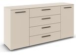 Kombikommode RAUCH "Sideboard Schubkommode Kommode MONTCLAR Front Dekor/Hochglanz/Glas", beige (champagner), griffe graphit, B:160cm H:81cm T:42cm, Holzwerkstoff, Sideboards, Kombikommode, 2-türig, 4 geräumige Schubladen, viele Griffvarianten MADE IN GERMANY