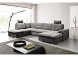Wohnlandschaft WERK2 "Arena 339 x 220 cm modern und bequem", grau (anthrazit), B:339cm H:102cm T:220cm, 100% Polyester, Sofas, Wohnlandschaft, U-Form, XXL, Schlaffunktion, Bettkasten