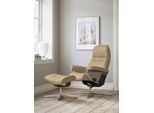 Fußhocker STRESSLESS "Sunrise", beige (sand paloma), B:57cm H:42cm T:40cm, Leder PALOMA: PALOMA ist ein durchgefärbtes Semianilin-Möbelleder mit natürlicher Narbung., Hocker, Fußhocker, mit Cross Base, Größe S, M & L, Holzakzent Braun