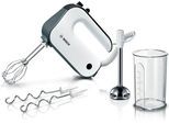 BOSCH Handmixer "MFQ49700, Edelst. Rührbesen/Knethaken, Spiralkabel, Mixfuß, weiß/grau", silber (dunkelsilberfarben, weiß), B:20cm H:14,2cm T:7,5cm, Mixer, stärkster Motor, 5 Stufen, Turbotaste, Becher, Made in Europe, Handmixer