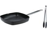 Grillpfanne GSW "Gastro Traditionell", silber (schwarz, silberfarben), B:28cm L:28cm Ø:28cm, Pfannen, Grillpfanne, 28x28 cm, incl. Multizange 30 cm, Induktion