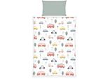 Wendebettwäsche BABY BEST "babybest Fahrzeuge", bunt, B/L: 100cm x 135cm, 1 Stk., 1 Stk., Flanell, B/L: 40cm x 60cm, 2 Stk., Flanell, Obermaterial: 100% Baumwolle, Bettwäsche, Wendebettwäsche, mit niedlichem Allover-Print