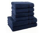 Handtuch Set HAMMETEX "6-teiliges Handtuch Set, 100% Baumwolle, Weich & Saugstark", blau (dunkelblau), 6 Stk., Frottier, Frottier, Obermaterial: 100% Baumwolle, Handtuch-Sets, Handtuch Set, mit Bordüre, einfarbig, weich
