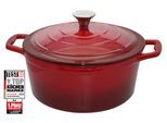 Kochtopf ELO "Kirschrot Gusseisen Topf 26 cm", rot, B:27,5cm H:14cm L:32,5cm Ø:26cm, Töpfe, Kochtopf, Kondesationsrillen im Deckel für zarte Bratergebnisse