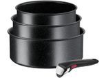 Topf-Set TEFAL "Ingenio Black Stone, Kasserollenset abnehmbarer Griff, stapelbar", schwarz, B:22,5cm H:11,5cm L:28,5cm, Töpfe, Topf-Set, platzsparend, Topfset Induktion mit Antihaftversiegelung, L39996