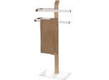 Handtuchständer WENKO "Samona Nature", braun (chromfarben, braun), B:40,5cm H:79,5cm T:21,5cm, Massivholz, Stahl, Handtuchhalter, Handtuchständer