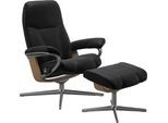 Fußhocker STRESSLESS "Consul", schwarz (schwarz batick), B:54cm H:41cm T:39cm, Leder BATICK: BATICK ist ein leicht korrigiertes, durchgefärbtes und genarbtes Möbelleder, bei dem die meisten Unebenheiten und Spuren in der Regel entfernt wurden., Hocker, Fußhocker, mit Cross Base, Größe S, M & L, Holzakzent Eiche