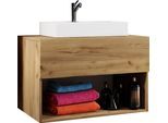 Waschtisch VCM "2-tlg. Waschtisch Waschplatz Badmöbel Lendas II", braun (honig, eiche), B:80cm T:52cm, Waschtische, Waschtisch