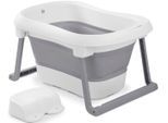 Babybadewanne HAUCK "Wash N Fold L, White/Stone", Baby, weiß (weiß, stone), Kunststoff, Badewannen Babybadewanne, Faltbadewanne mit Wassertemperaturmessung am Ablaufstopfen