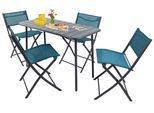 Garten-Essgruppe VCM "5 tlg. Bistroset Balkonset Gartenset Sumila 110x55", blau (türkis), B:110cm T:55cm, Obermaterial: 80% Textilmaterial TEXMAT. 20% Metall MT., Sitzmöbel-Sets, Garten-Essgruppe