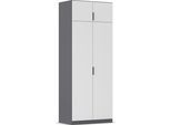 Kleiderschrank RAUCH "Drehtürenschrank Schrank Garderobe Ankleide Schlafzimmer LAGOA", graumetallic, alpinweiß, B:91cm H:235cm T:54cm, Holzwerkstoff, Schränke, Kleiderschrank, moderne Kantengriffe aus Metall, optional mit Aufsatz MADE IN GERMANY