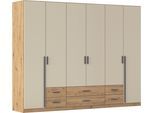 Drehtürenschrank RAUCH "Kleiderschrank Garderobe GAMMA Breiten 91/136/181/226/271/315/360 cm", eiche artisan, beige (champagner), griffstangen graumetallic, B:271cm H:210cm T:54cm, Holzwerkstoff, Schränke, Drehtürenschrank, mit Schubladen, verschiedene Griff-Varianten TOPSELLER MADE IN GERMANY