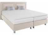 Boxspringbett, beige (sandfarben), Strukturstoff, Liegefläche B/L: 180cm x 200cm, H3, Bonnell-Federkernmatratze, Bezug Topper 100% Polyester, waschbar bis 60C;Bezug Unterbox und Kopfteil: Strukturstoff (77% Polyester und 23% Viskose);Zierkissen: gefüllt mit Hohlfaser-Polyesterwatte (100% Polyester), Bezug aus 100% Polyester;Bezug Obermatratze 100% Polyester, waschbar bis 60C, WESTFALIA SCHLAFKOMFO