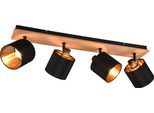 REALITY LEUCHTEN Deckenstrahler "Tommy", braun (holzfarben), 4, H: 19,5cm, 1 Stk., Leuchten, 4er Spot Holzoptik schwenkbar Stoffschirm schwarz+gold, exkl 4xE14 28W, Deckenstrahler