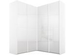Schwebetürenschrank RAUCH "Schrank Garderobe Eckkleiderschrank QUADRA Front in Dekor/Hochglanz", weiß (alpinweiß, hochglanz weiß), B:181cm H:229cm T:187cm, Holzwerkstoff, Schränke, Schwebetürenschrank, extra großer Eckschrank inkl. Schubladeneinsatz MADE IN GERMANY