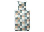 Bettwäsche PRIMERA "Feinbiber-Bettwäsche Tile", grün, B/L: 155cm x 220cm, 1 Stk., 1 Stk., Feinbiber, B/L: 80cm x 80cm, 2 Stk., Feinbiber, Obermaterial: 100% Baumwolle, Bettwäsche, Bettwäsche, mit klasschischem Kachelmuster