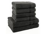 Handtuch Set HAMMETEX "6-teiliges Handtuch Set, 100% Baumwolle, Weich & Saugstark", grau (anthrazit), 6 Stk., Frottier, Frottier, Obermaterial: 100% Baumwolle, Handtuch-Sets, Handtuch Set, mit Bordüre, einfarbig, weich