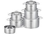 Topf-Set HANSEATIC "hanseatic", silber, Töpfe, Topf-Set, handfreundliche Kaltmetallgriffe, Literskala, Glasdeckel, Induktion