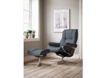 Fußhocker STRESSLESS "Mayfair", blau (atlantic blau batick), B:55cm H:41cm T:39cm, Leder BATICK: BATICK ist ein leicht korrigiertes, durchgefärbtes und genarbtes Möbelleder, bei dem die meisten Unebenheiten und Spuren in der Regel entfernt wurden., Hocker, Fußhocker, mit Cross Base, Größe S, M & L, Holzakzent Wenge
