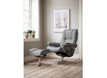 Fußhocker STRESSLESS "Mayfair", grau (wild dove batick), B:55cm H:41cm T:39cm, Leder BATICK: BATICK ist ein leicht korrigiertes, durchgefärbtes und genarbtes Möbelleder, bei dem die meisten Unebenheiten und Spuren in der Regel entfernt wurden., Hocker, Fußhocker, mit Cross Base, Größe S, M & L, Holzakzent Wenge